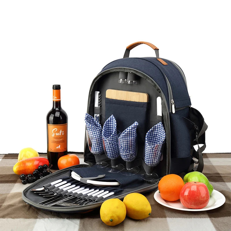 Insulated Picnic Backpack with Cooler & Picnic Set for four